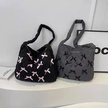 Милая маленькая сумка через плечо с бантом, мягкая модная сумка через плечо с молнией, модная сумка, повседневная сумка через плечо для женщин розовый