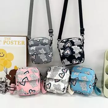 Милая маленькая сумка из нейлона Love, женская новая сумка для мобильного телефона, японская маленькая квадратная сумка, сумка через плечо, сумка-мессенджер белый