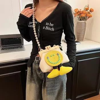 Милая маленькая сумка со смайликом 2024 года, новая летняя сумка через плечо из холста, женская маленькая сумка-ракушка с жемчужной цепочкой и ароматным ветром розовый