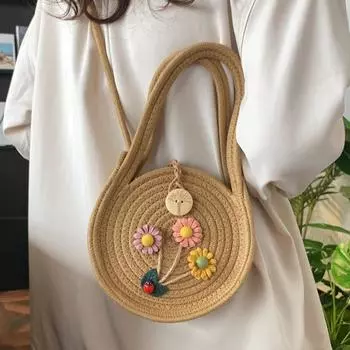 Милая маленькая свежая соломенная сумка, модная мини-портативная маленькая круглая сумка, повседневная сумка через плечо хаки