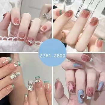 Милая маленькая свежая звезда алмазный румянец маникюр вспышка французский милый накладной маникюр для девочек