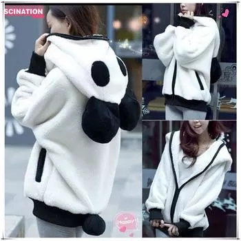 Милая медвежья уха панда зима весна теплая толстовка пальто женская куртка с капюшоном верхняя одежда L белый