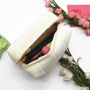 Милая меховая косметичка для женщин на молнии, большая однотонная косметичка, дорожные косметички, милая мини-сумка для туалетных принадлежностей на молнии белый