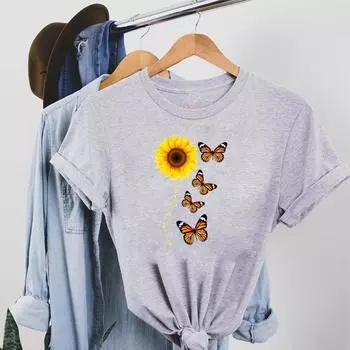 Милая милая футболка с бабочкой, модная футболка 90-х годов, милая одежда, повседневная женская футболка с коротким рукавом и принтом, женская женская футболка с графикой S