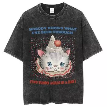 Милая милая кошачья футболка с принтом для женщин, свободная, с коротким рукавом, для пар, Y2k, для студентов, доступный топ, высокое качество S