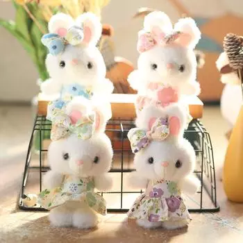 Милая милая юбка с цветком, маленький кролик, плюшевая игрушка, кукла, мультяшная сумка, подвесной брелок, кукла 15Cm