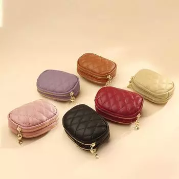 Милая мини-сумка из искусственной кожи, кошелек для монет, сумка с кольцом для ключей, сумка для хранения подвесок, двойная молния, большая емкость для хранения наушников, держатель для карт чёрный