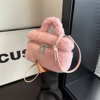 Милая мини-сумка из овечьей шерсти, маленькая квадратная сумка, осень и зима, новая простая однотонная женская модная сумка через плечо (20cm<Max Length<30cm)