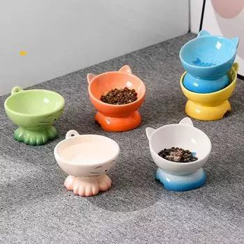 Милая миска для домашних животных с высокой ножкой, керамическая миска для корма для собак, кормушка для кошек, контейнер для воды blue-B