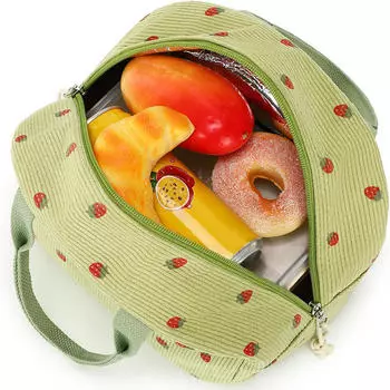 Милая многофункциональная изолированная сумка для ланча с клубникой, вельветовая сумка для девочек, школьный лагерь, пикник, хлеб, фрукты, большая емкость розовый