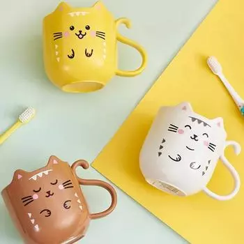 Милая модель кота, чашка для полоскания рта, завтрака, молока, кофе, чашка с ручкой в виде кошачьего хвоста, устойчивая к падениям, детская чашка для чистки унитаза 301-400ml