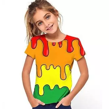 Милая модная детская футболка с короткими рукавами и 3D принтом животных для мужчин и девочек с круглым вырезом и коротким рукавом 100