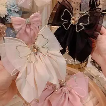 Милая модная заколка для волос принцессы для девочек, заколка для волос с большим бантом и стразами для женщин, головные уборы, женские заколки для волос, женские аксессуары для волос розовый