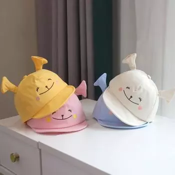 Милая мягкая хлопковая шапочка для новорожденного с мультяшными ушками-смайликом, детская бейсболка, летняя мягкая боковая кепка для мальчиков и девочек от солнца бежевый