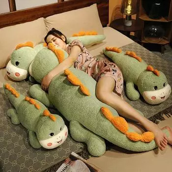 Милая мягкая игрушка динозавра, плюшевая игрушка с мультяшным животным, детская успокаивающая мягкая кукла, длинная подушка для сна, украшение комнаты, подарок на день рождения для девочек, Рождественский подарок 80cm зелёный