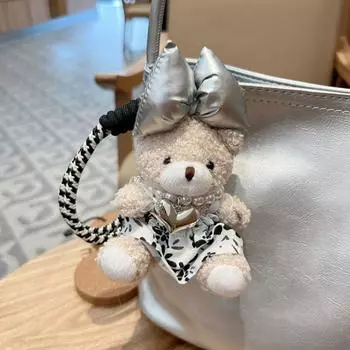 Милая мягкая кукла-подвеска с жемчужной цепочкой, автомобильный брелок, корейская версия, плюшевый медведь, брелок, рюкзаки серебряный