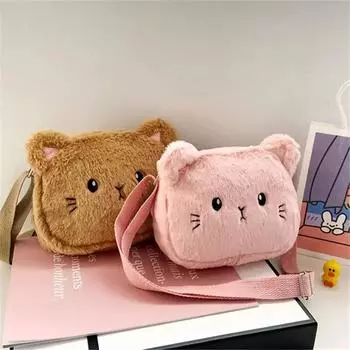 Милая мягкая плюшевая детская сумка через плечо с рисунком кота для маленьких девочек, маленькие сумки для детей, кошелек для монет чёрный