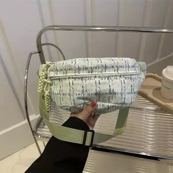 Милая мягкая японская сумка для девочек, женская корейская версия, простая 2024, клетчатая нагрудная сумка в студенческом стиле, повседневная сумка-мессенджер на пояс зелёный