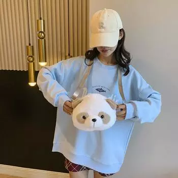 Милая мягкая симпатичная сумка через плечо с изображением панды, маленькая сумка для девочек, мультяшная плюшевая сумка на плечо, сумка для захвата, подарок, памятная сумка для занятий one size fits all чёрный