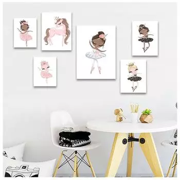 Милая мультяшная балерина, картина, милый домашний декор, скандинавский холст 21cm30cm NoFrame