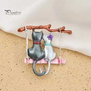 Милая мультяшная брошь-качели с изображением кота, сверкающая эмаль, булавка для пары, одежда для животных, значок, аксессуары, ювелирные изделия, подарок A