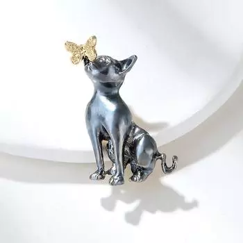 Милая мультяшная брошь в виде бабочки из сплава в виде персидской кошки, простая и универсальная одежда
