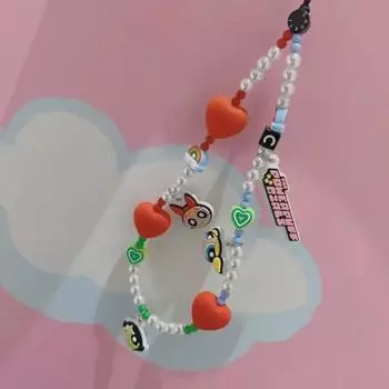 Милая мультяшная цепочка для телефона с бусинами и чехол со шнурком от Powerpuff Girls