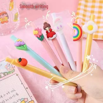 Милая мультяшная гелевая ручка - стиль маргаритки и фруктов, 0,5 мм черная ручка для подписи для студентов 0.5mm