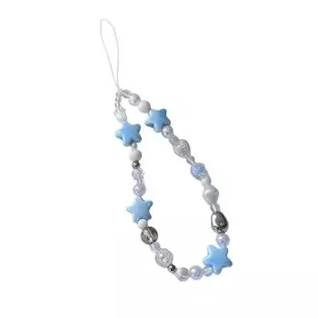 Милая мультяшная голубая звезда, бисерная телефонная цепочка, милая камера, подвесная веревка, универсальный мобильный телефон, анти-потеря, шнурок, подарки