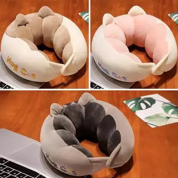 Милая мультяшная гусеница с котом U-образная подушка для путешествий в офис, обеденного перерыва, переносная подушка для защиты шеи, подушка для сна, артефакт 28*26cm