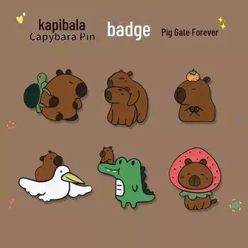 Милая мультяшная капибара металлическая брошь-булавка - забавный аксессуар для рюкзака