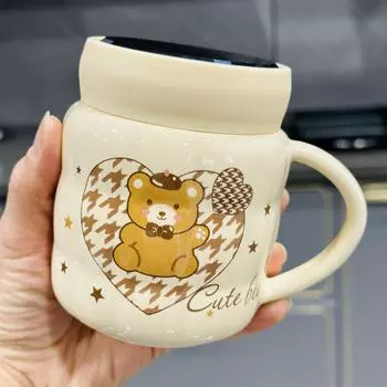 Милая мультяшная керамическая чашка с медведем, бытовая чашка для воды, креативная зеркальная чашка, сувенирная подарочная чашка 480ml