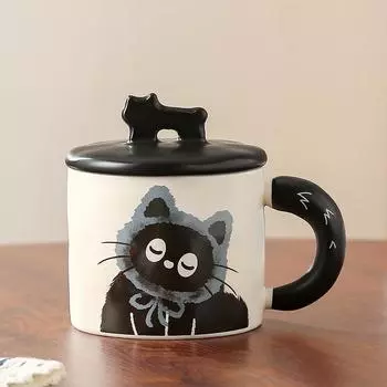 Милая мультяшная керамическая кружка с котенком для девочек, устойчивая к высоким температурам, маленькая подарочная кружка, большая емкость, чашка для воды, сувенир, подарок 400ML