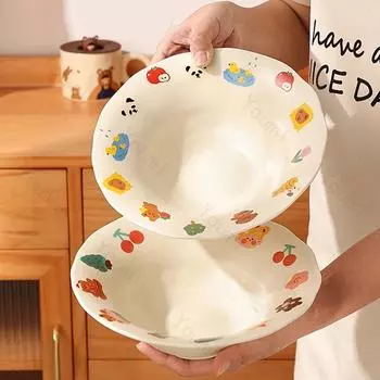 Милая мультяшная керамическая тарелка, высококачественные тарелки для завтрака, салата, фруктов, вкусные блюда, обеденная тарелка, изысканная домашняя посуда