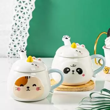 Милая мультяшная кружка панда с динозавром, керамическая чашка, кофейные кружки, кружки для чая, чашки и кружки, посуда для напитков, оригинальная красивая пивная забавная крышка 400ml