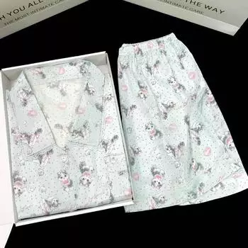 Милая мультяшная маленькая кошечка, синяя женская пижама с корейским милым принтом, 2 шт., кружевная пижама, летняя женская ночная рубашка M синий