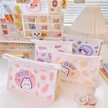 Милая мультяшная молочная водостойкая сумка-карандаш, креативная большая вместительная настольная сумка для хранения, Kawaii, школьная сумка-органайзер для канцелярских принадлежностей чёрный