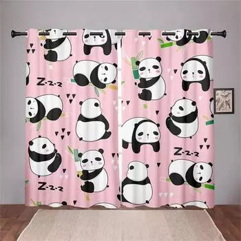 Милая мультяшная панда граффити серия дети дети светофильтрующие шторы оконные шторы для гостиной спальни 2 шт декор 100W160H(CM)40x63in&Hook