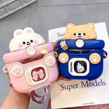 Милая мультяшная плоская бутылка для воды с силиконовой крышкой для чашек для девочек и мальчиков, детская соломенная термостойкая пластиковая чашка, чайники для детского сада 500ml