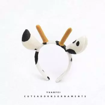 Милая мультяшная плюшевая повязка на голову с коровьими ушками, с колокольчиками и ленточным бантом, Лолита, обруч для волос, кавайный животный, для вечеринки, косплея, головной убор