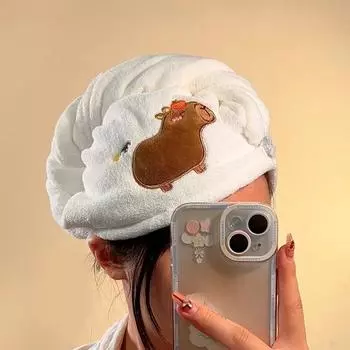 Милая мультяшная плюшевая шапочка для волос Capybara, хорошо впитывающая, быстросохнущая, коралловая бархатная шапочка для душа для женщин, детей, кавайное полотенце для волос для девочек