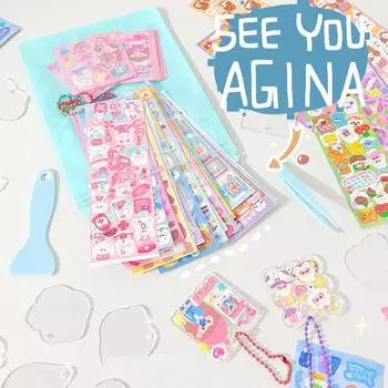 Милая мультяшная прозрачная карта, материал «сделай сам», набор инструментов, каваи, мини-пинцеты, лопата, наклейка, сумка для хранения, подарок ручной работы для девочек розовый