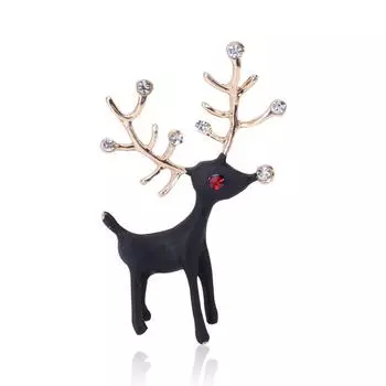 Милая мультяшная рождественская брошь в виде оленя с бриллиантами, простой и универсальный аксессуар для одежды чёрный