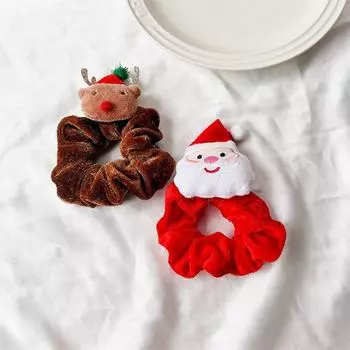Милая мультяшная рождественская елка Санта-Клаус Лось Плюшевая Толстая кишка Резинки для волос Резинки для волос Аксессуар для волос