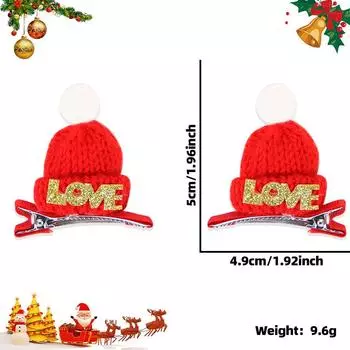 Милая мультяшная рождественская заколка для волос с красочными помпонами, колокольчиками и Love Red Hat