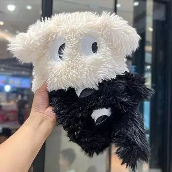 Милая мультяшная шапка-пуловер с большими глазами и забавным щенком, женская осенне-зимняя теплая толстая защитная шапка с длинными ушами бежевый