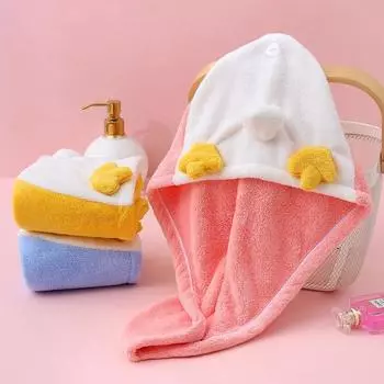 Милая мультяшная шапочка для душа с уткой из кораллового флиса, тюрбан для волос, переносная женская сухая микрофибра, быстросохнущие обернутые полотенца синий