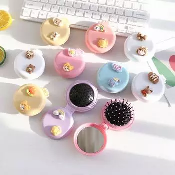 Милая мультяшная складная расческа с косметическим зеркалом для девочек, массажная портативная расческа на воздушной подушке, детское платье, игрушка для макияжа, подарки