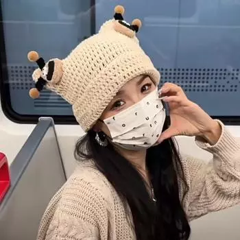 Милая мультяшная смешная вязаная шерстяная шапка детская осенне-зимняя модная теплая универсальная студенческая пуловерная прилив M56-58cm