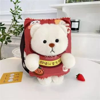 Милая мультяшная сумка для закусок с изображением медведя с картофельными чипсами, плюшевая кукла, универсальная школьная сумка для мелочей, сумка-мессенджер в виде сердца для девочек, маленькая сумка 28cm (about 0.2kg) красный